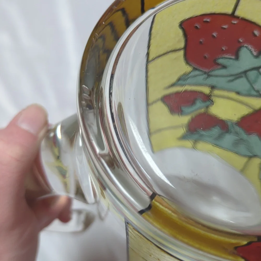 West Virginia Strawberry Stained Glass MCM Drink Cocktail Pitcher Applied Handle